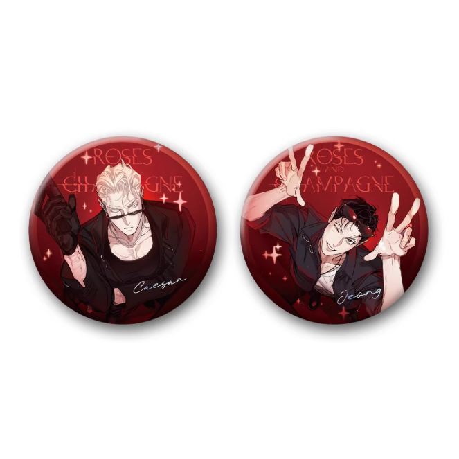 Roses and Champagne - 65mm Badge Set A