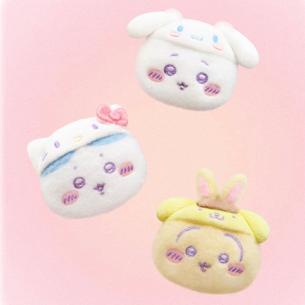 Chiikawa x Sanrio Characters - Plush Head Shaped Badge