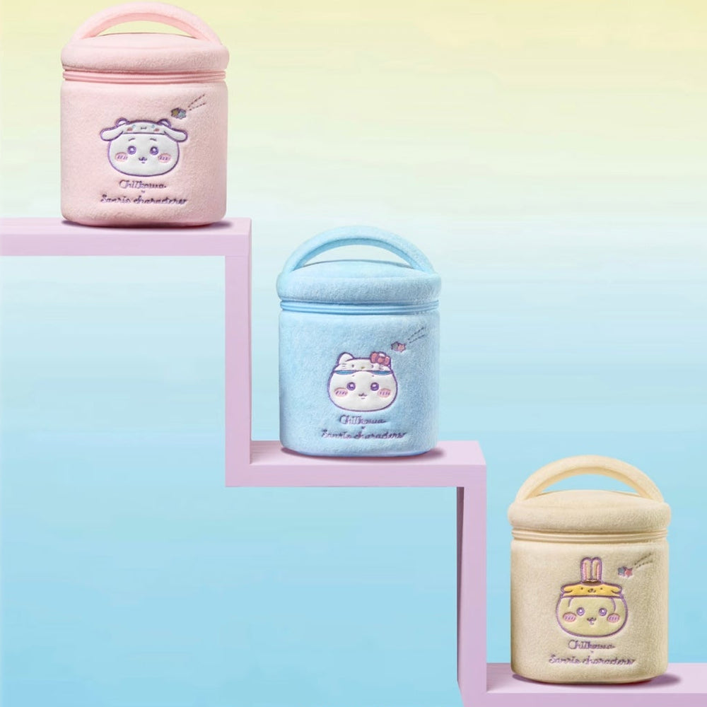 Chiikawa x Sanrio Characters - Round Plush Cosmetic Bag