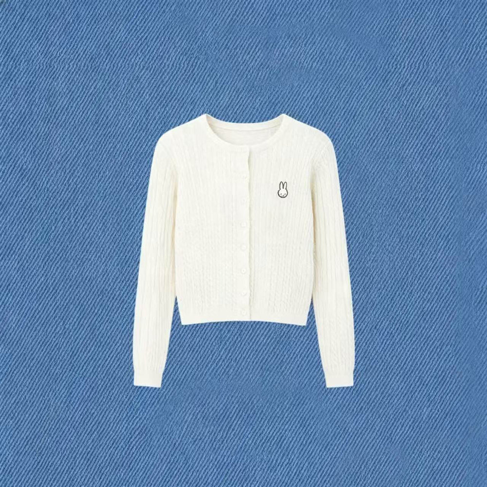 【Pre-Order】Miffy x w.management - Round-Neck Embroidered Knit Cardigan