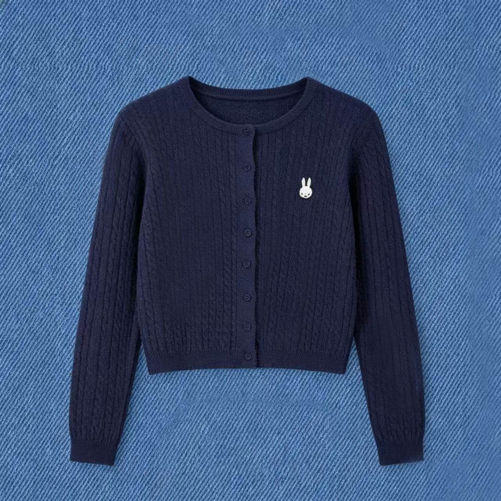【Pre-Order】Miffy x w.management - Round-Neck Embroidered Knit Cardigan